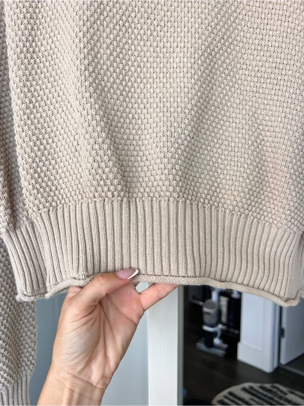 Free People Beach Mock Neck Knit Oversize Sweater Beige Sz M/L